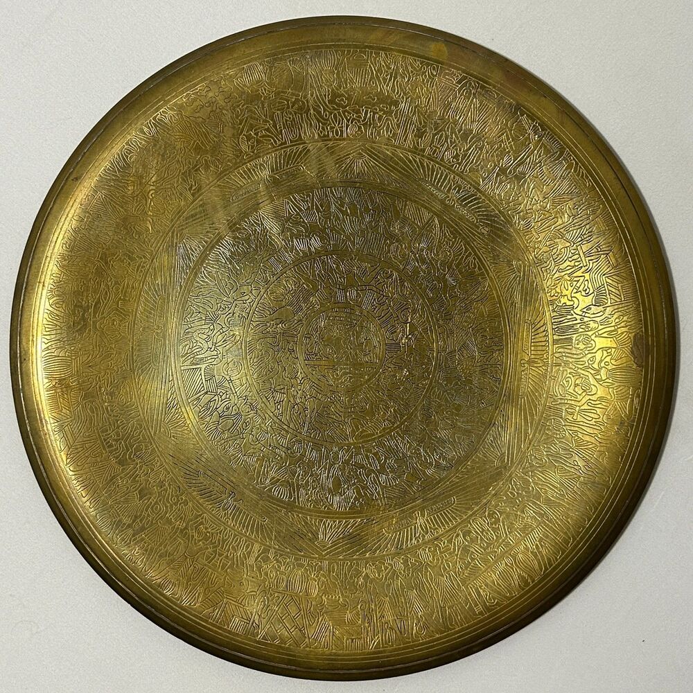 Vintage Brass Mesoamerican Calendar Wall Plaque Engraved Round Hanging Decor